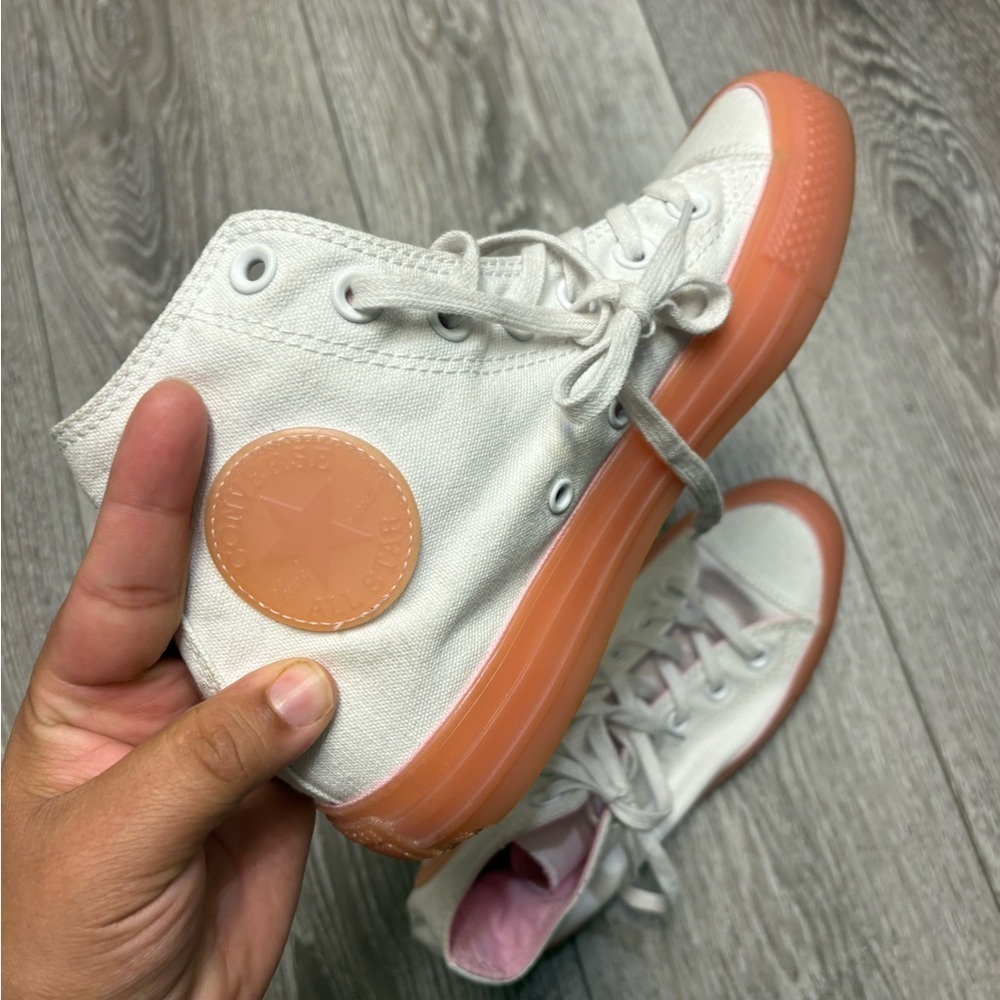 Converse High-Top Sneakers in White and Peach